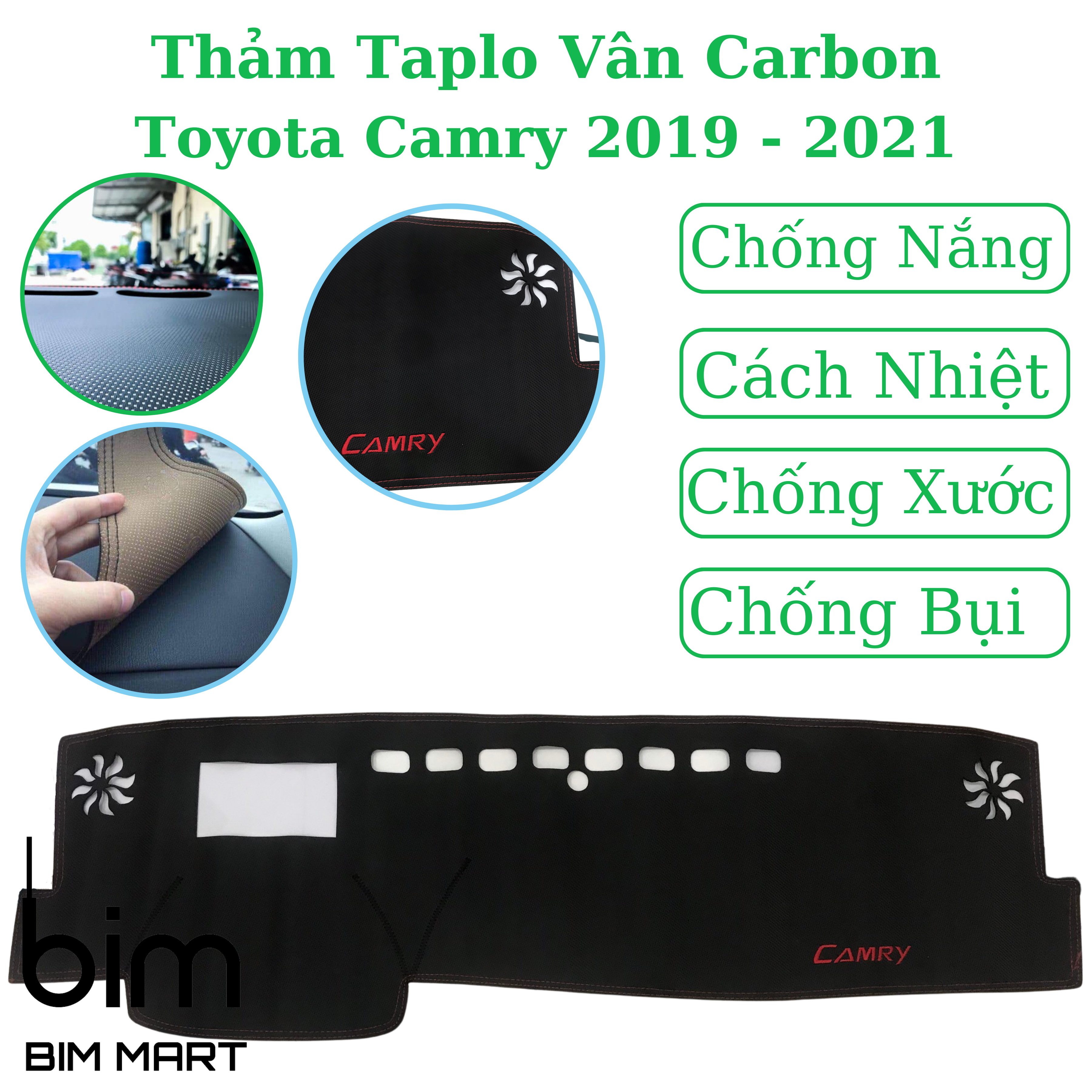 Thảm da Taplo Toyota Camry 2019 - 2021 vân Carbon cao cấp