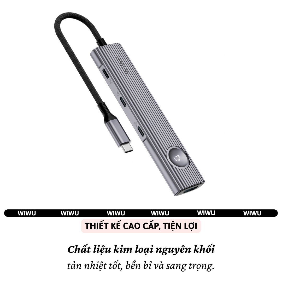 Hub chuyển đổi chia cổng USB-C 8in1 sạc nhanh 100W trang bị 2 USB 3.0 + 3 PD Type-C + Micro SD SD + HDMI 4K@60Hz hiệu WIWU Travel cho Macbook Laptop cho iPhone - Hợp kim nhôm, đa năng để vừa sạc vừa xuất màn hình và truyền dữ liệu  - Hàng nhập khẩu