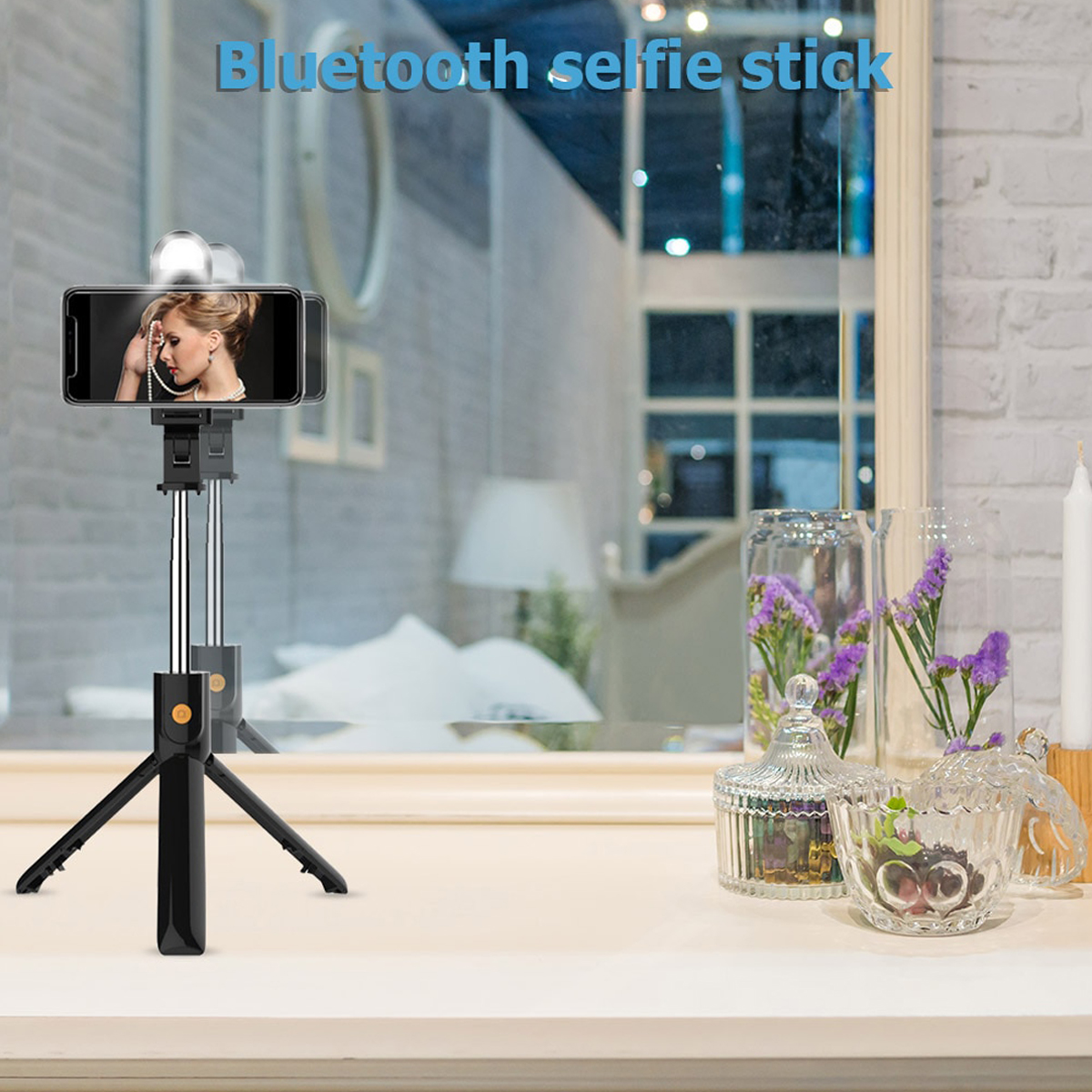 Gậy chụp ảnh selfie, tripod hỗ trợ livestream, học online, quay Vlog K10 -S có tich hợp đèn Led, gương soi, xoay 360 độ dành cho các dòng điện thoại thông minh