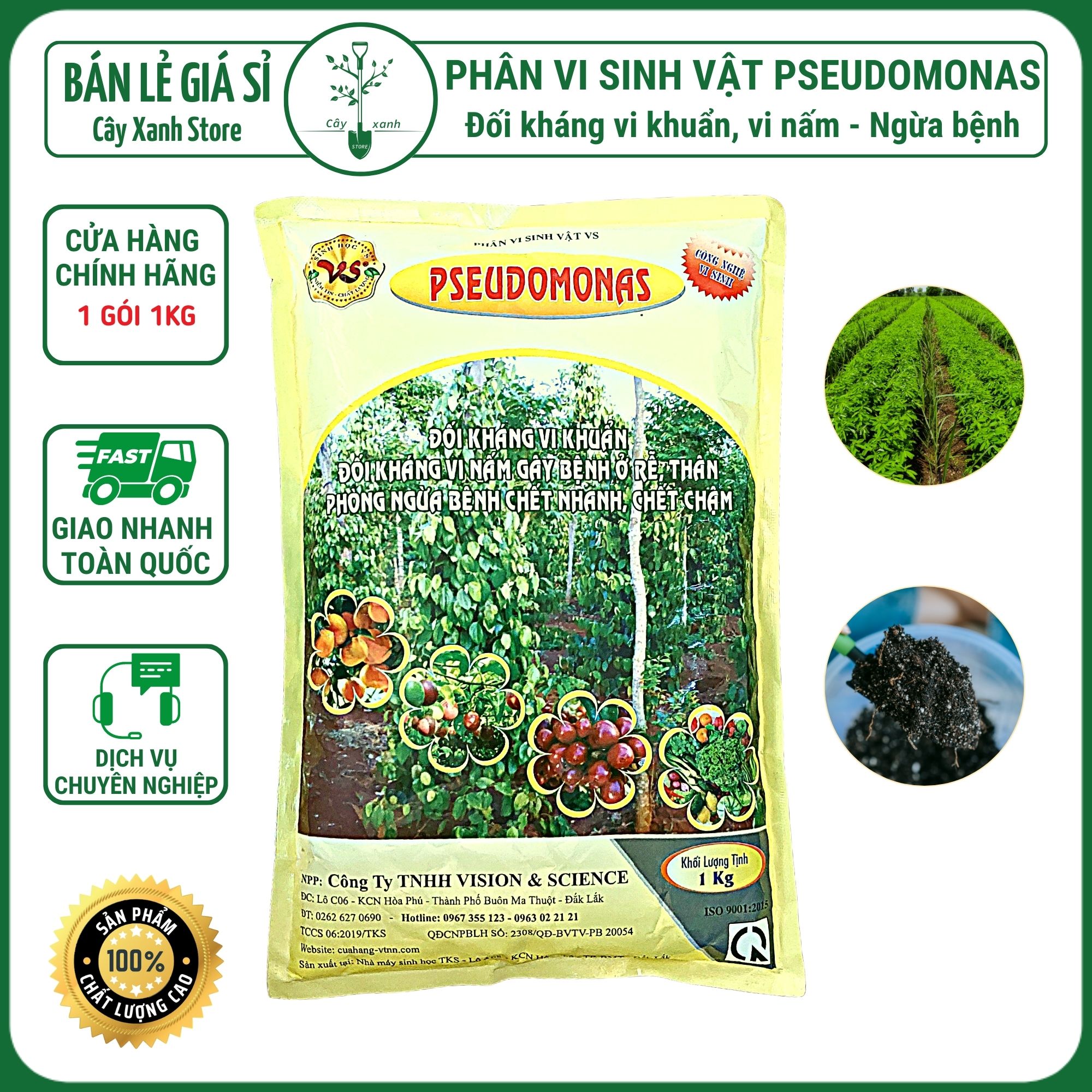 Phân vi sinh vật PSEUDOMONAS - Phòng trừ bệnh héo xanh, thối rễ - Gói 1kg - Cây Xanh Store
