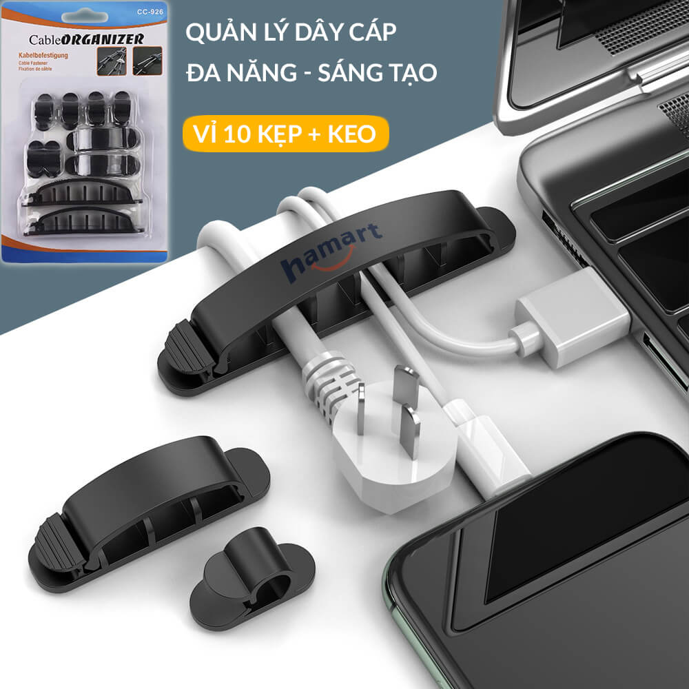 Vỉ 10 Móc Treo Dây Điện Dán Tường Có Chốt Hamart Kẹp Cố Định Dây Cáp Văn Phòng Keo Siêu Dính Tiện Lợi