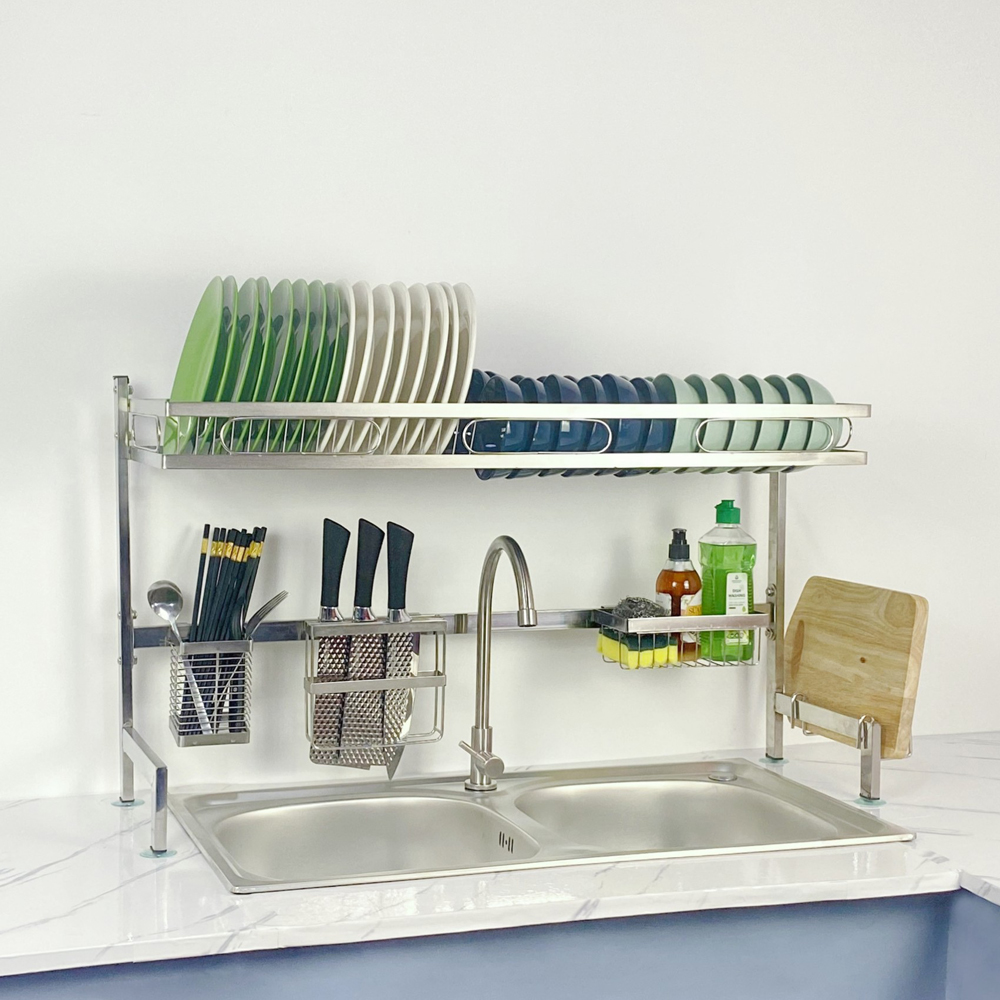 Kệ chén bát đa năng Foodcom bằng inox cao cấp không gỉ, giá để bát trên bồn rửa ráo nước cho nhà bếp sạch sẽ – 1 tầng – Dài 86 cm