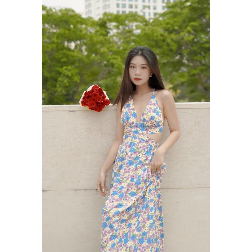 Đầm maxi voan xuất dư xịn - dây đan chéo sau lưng