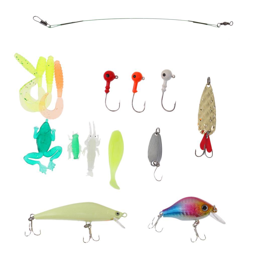 Fishing Lures Set Jig Head Hooks Frog Shrimp Leader Maggot Soft Hard Baits