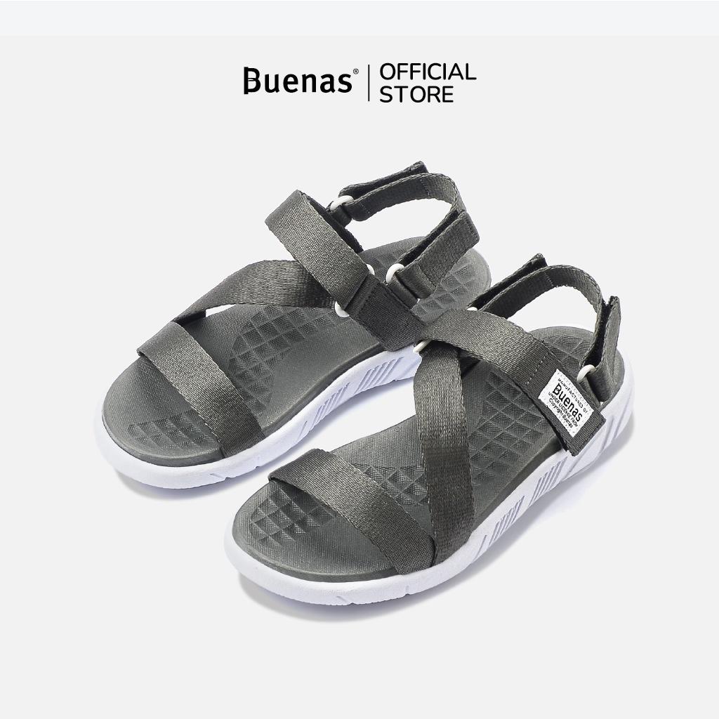 Giày sandal nam nữ unisex đi học quai ngang Buenas Sport S6 Tro đế cao 3 phân