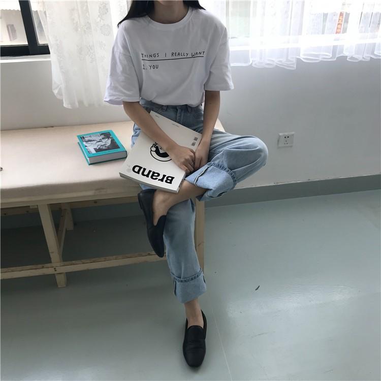 Áo Thun Nữ Tay Lỡ Họa Tiết Chữ THINK I REALLY WANT