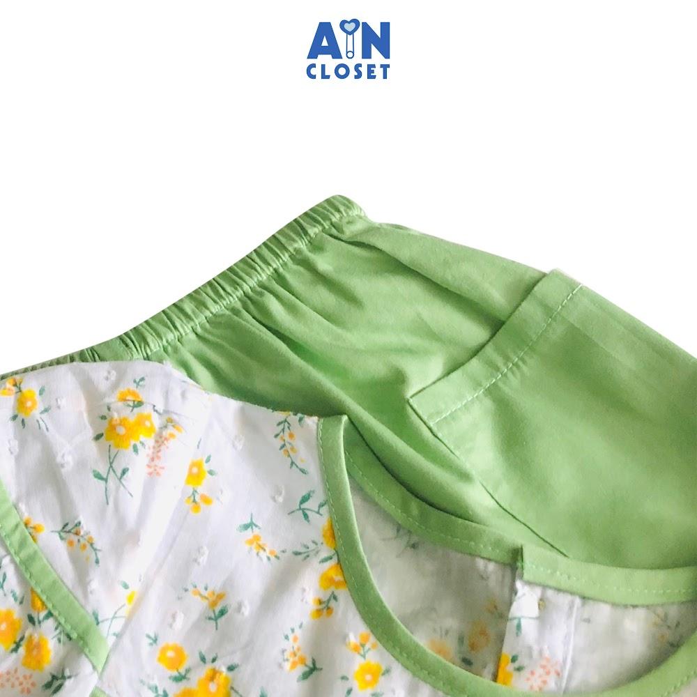 Bộ quần áo lửng bé gái họa tiết Nhí xanh cốm cotton - AICDBGAIBQXP - AIN Closet