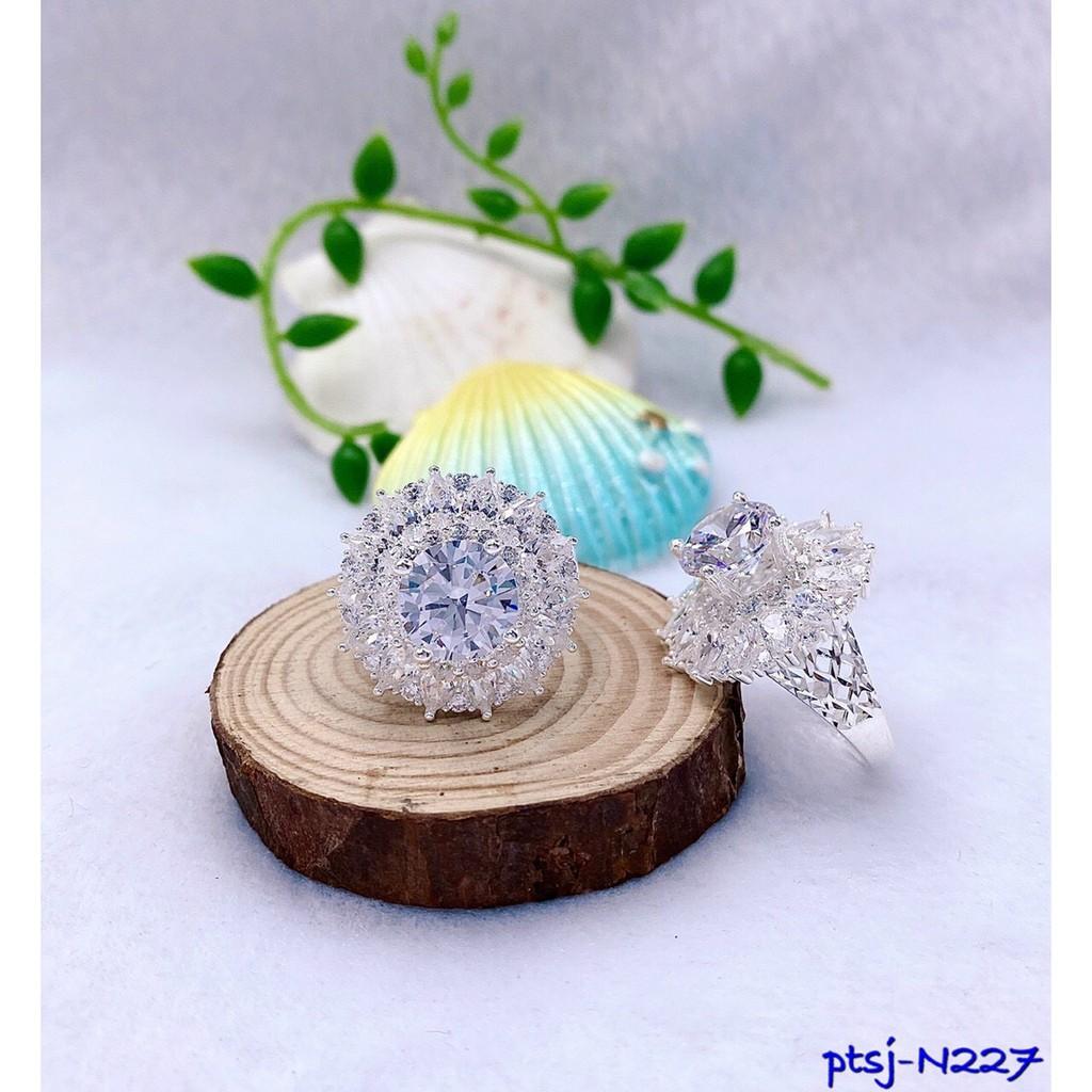 NHẪN BẠC ĐÍNH ĐÁ TRÒN KIM CƯƠNG N227 Freesize
