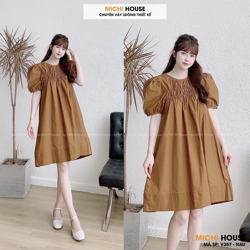 Váy Suông Ngực Xếp Ly MICHI House V357 Đầm Xuông Thiết Kế Vải Thô Mặc Hè Mát Mềm