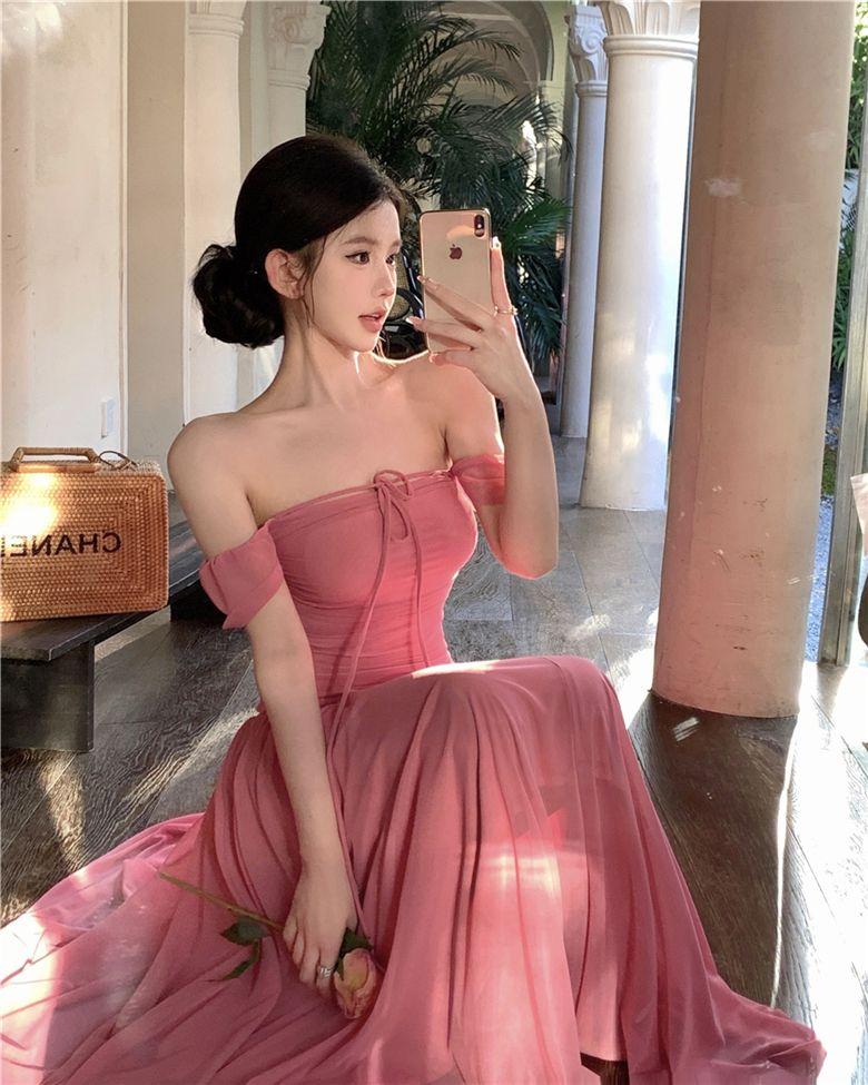 CHENGRUI Pháp ngọt ngào quần chúng lưới váy mùa hè nàng tiên khí chất thắt lưng hiển thị gầy váy xếp nếp nhẹ nhàng váy dài gió