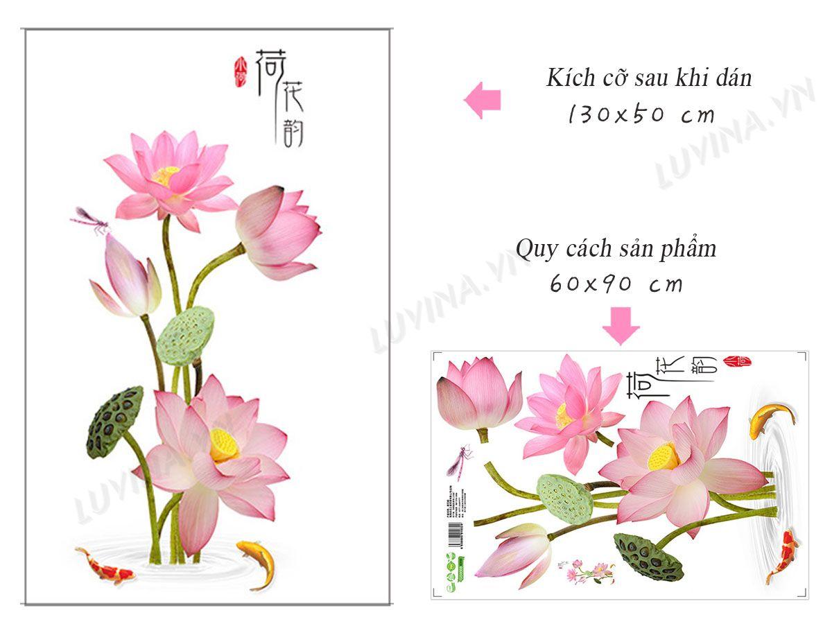 DECAL DÁN TƯỜNG SEN HỒNG CÁ CHÉP VÀ BÌNH HOA PHONG THỦY 4