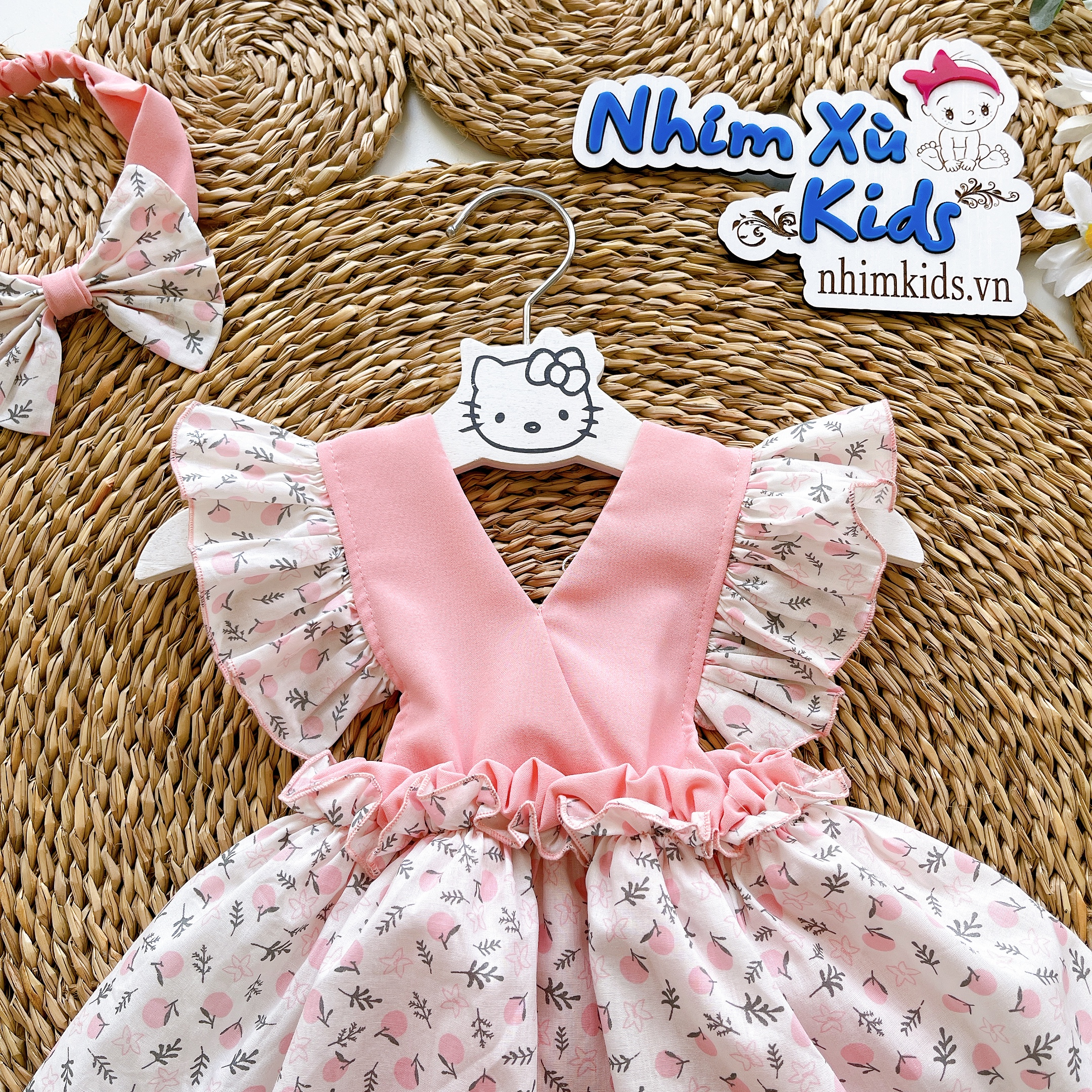 Bodysuit Bé Gái Sơ Sinh Đến 12kg, Body Váy Hoạ Tiết Quả Hồng Bé Gái Xinh
