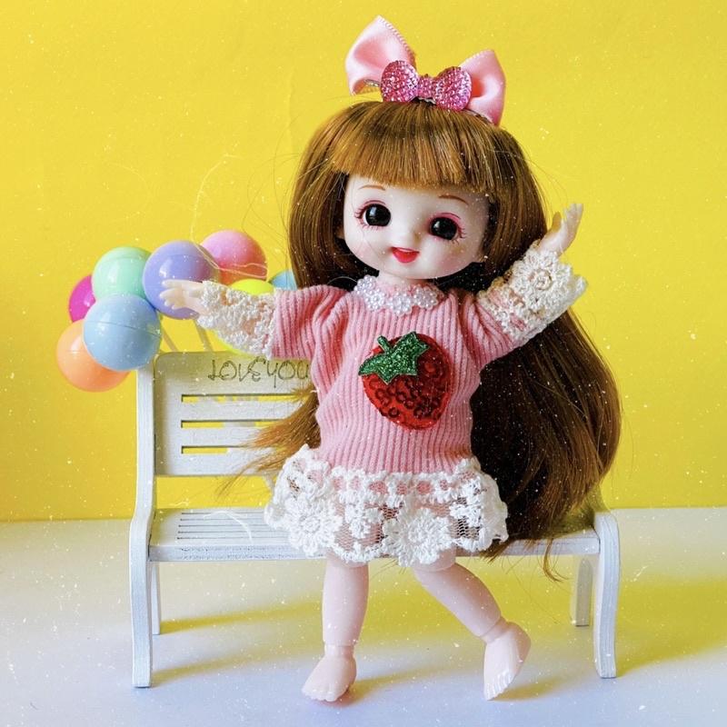 Set búp bê BJD 17cm mắt cười dễ thương đồ chơi xinh xắn cho bé gái quà tặng sinh nhật