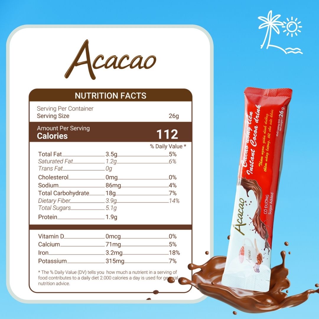 MUA 1 TĂNG 1 [Hộp 11 gói 26g] Bột cacao hòa tan CÓ ĐƯỜNG Acacao [FREESHIP] ca cao uống liền dạng gói TIỆN LỢI DINH DUONG