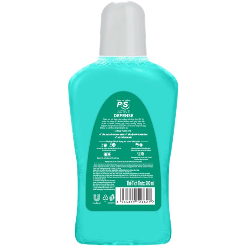Bộ 2 Nước súc miệng P/S Active Defense Chuyên gia kháng khuẩn 500ml giúp kháng khuẩn 99.9% chỉ sau 30 giây