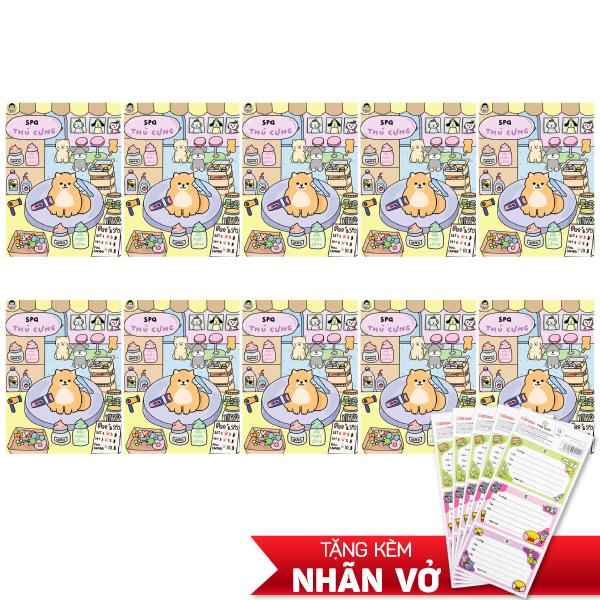 Combo 10 Tập Học Sinh Cô Tiên Xanh - Miền Nam - 4 Ô Ly - 96 Trang 100gsm - The Sun - Spa Thú Cưng - Tặng Kèm Nhãn Vở Cô Tiên Xanh