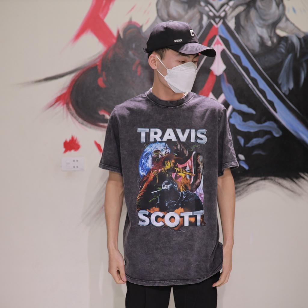 Áo thun loang đen nam nữ TRAVISSCOTT chất liệu cotton 100% mát mẻ kiểu dáng unisex