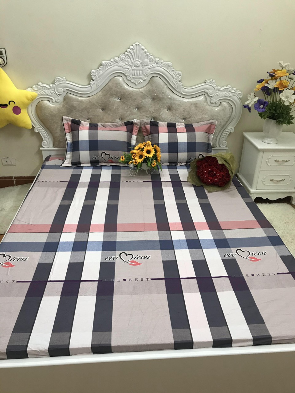 Ga giường chun cotton 100% bọc đệm tặng kèm 2 vỏ gối đầu