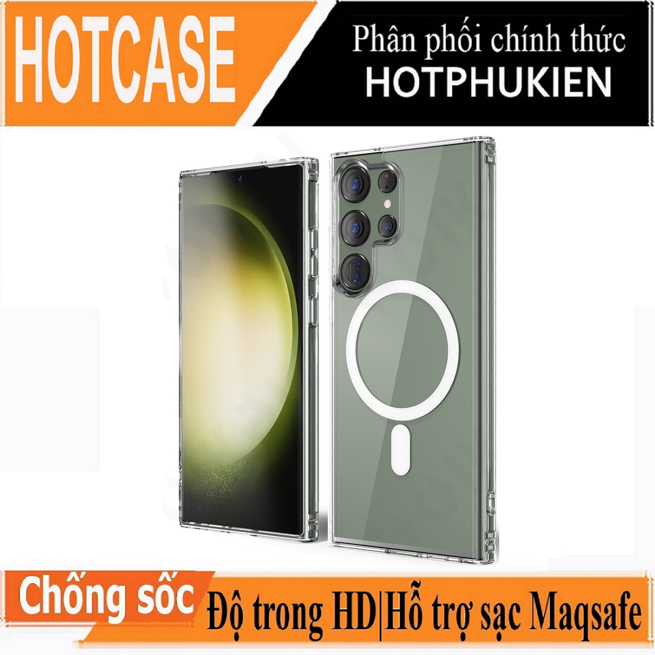 Ốp lưng magnetic cho Samsung Galaxy S23 Ultra / S23 Plus / S23 5G hiệu HOTCASE Ultra Crystal Clear - thiết kế trong suốt, chống sốc chống va đập - Phân phối hotphukien