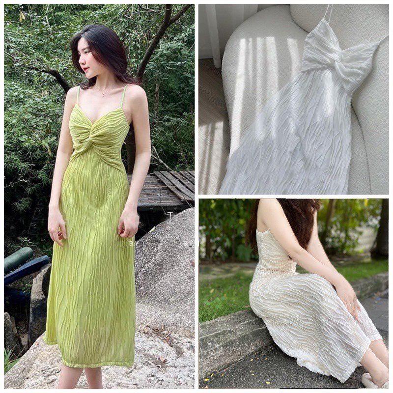 ĐẦM MAXI 2 DÂY VẢI GỢN