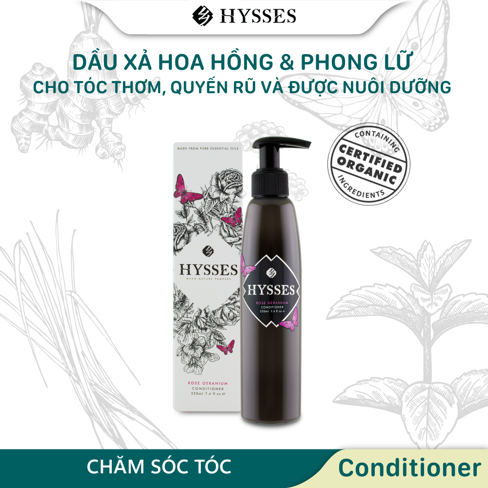 Dầu Xả Tinh Dầu Cao Cấp Hysses Giúp Tóc Bóng Mượt & Mềm Mại, Hỗ Trợ Tình Trạng Hư Tổn, Khô Xơ, Gãy Rụng Với Hoa Hồng và Hoa Phong Lữ Hữu Cơ Tự Nhiên