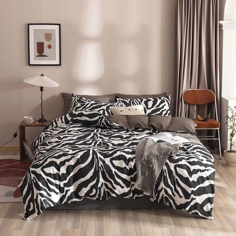Set Cotton Living 100%cotton hàng nhập khẩu cao cất 4 món Kẻ Hiện Đại Đen Trắng