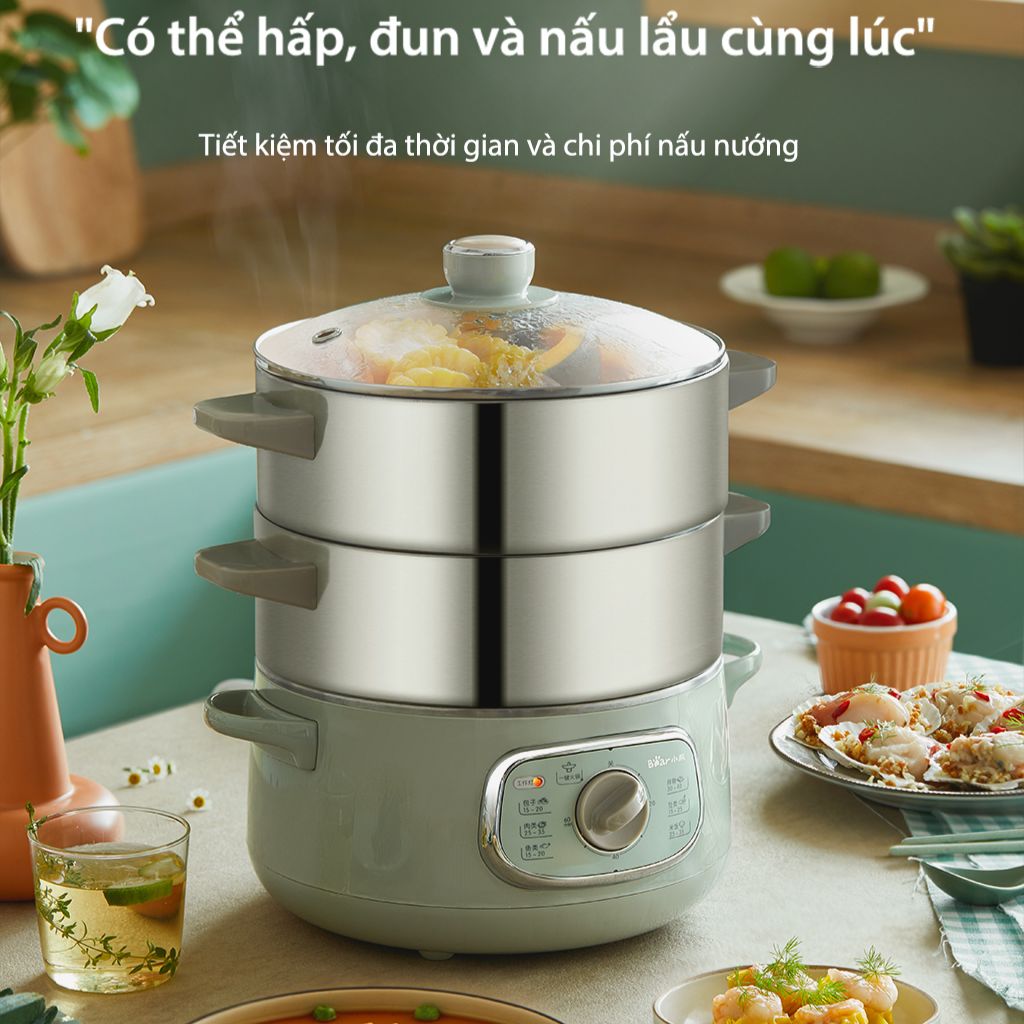 Nồi Hấp Và Nấu Lẫu Điện Đa Năng BEAR DZG-D80G5 - Dung tích 10 L - Hàng Chính Hãng