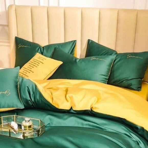 Set 5 Món Vỏ Chăn Ga Gối Tencel 40s Lan Pham Bedding - Xanh Lá Cây