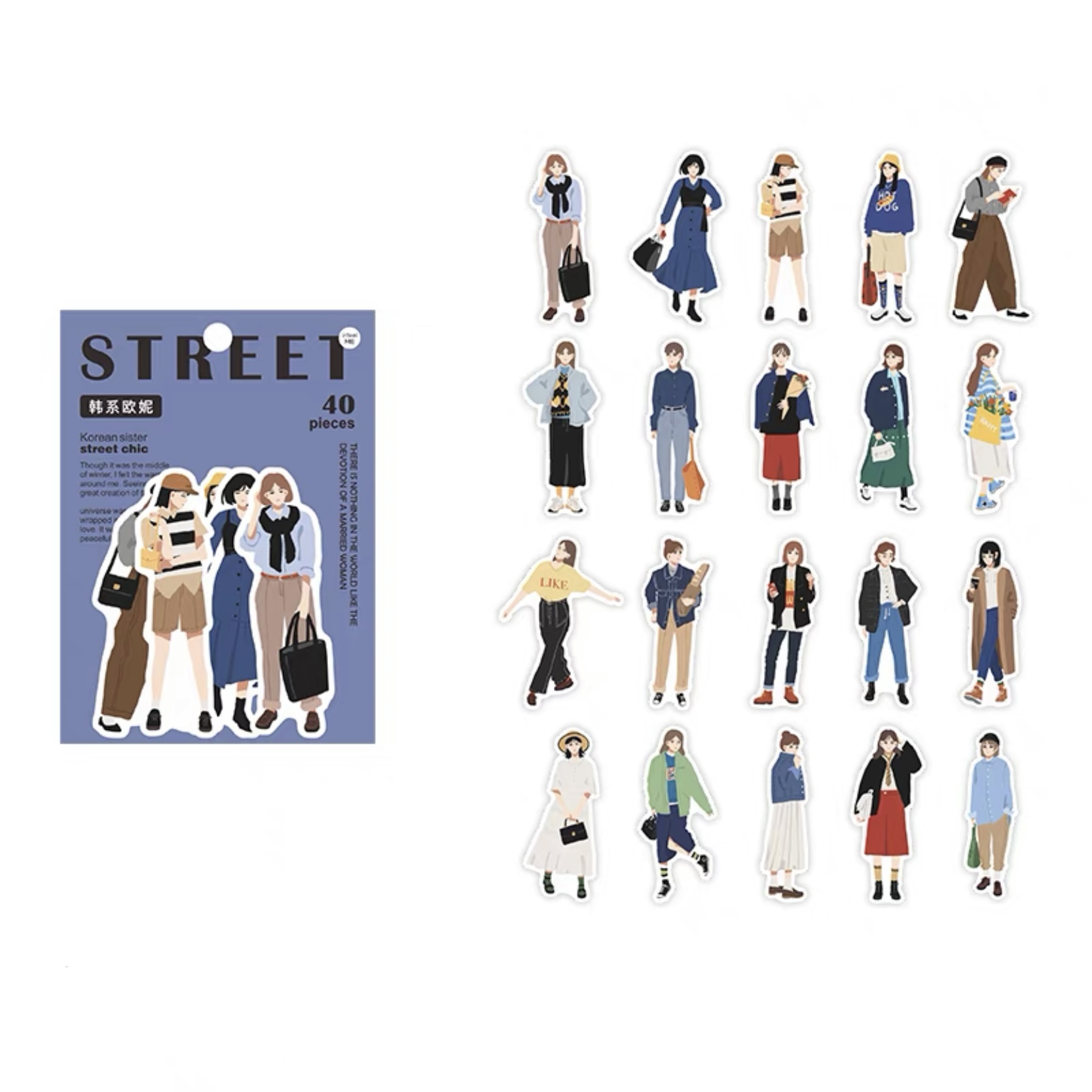 Gói 40 pcs stickers cô gái fashionista ins sành điệu dùng để dán trang trí