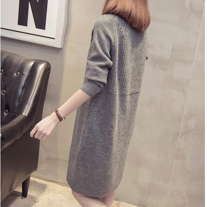 Đầm len midi dài tay dày dặn, form suông thoải mái không kén người mặc, che khuyết điểm tốt, màu xám AL01