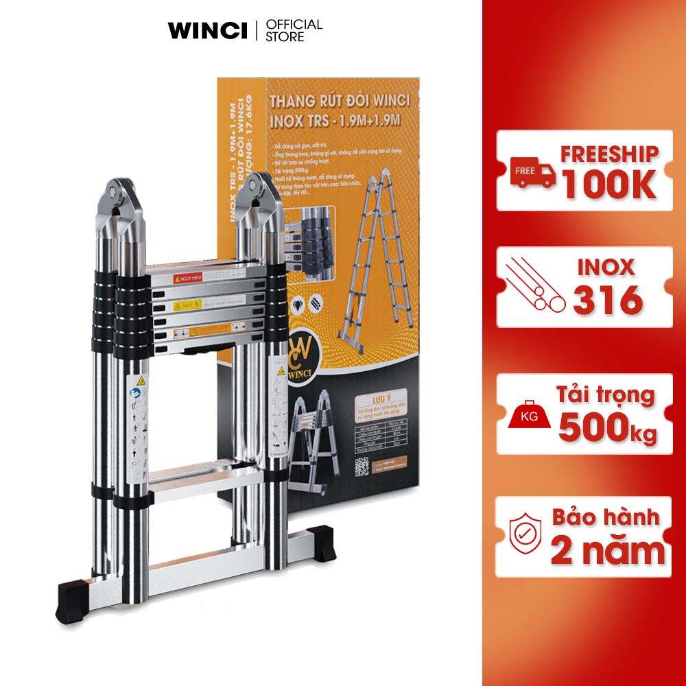 Thang rút inox chữ A Winci TRS, chất liệu inox 316, Bảo hành 2 năm.