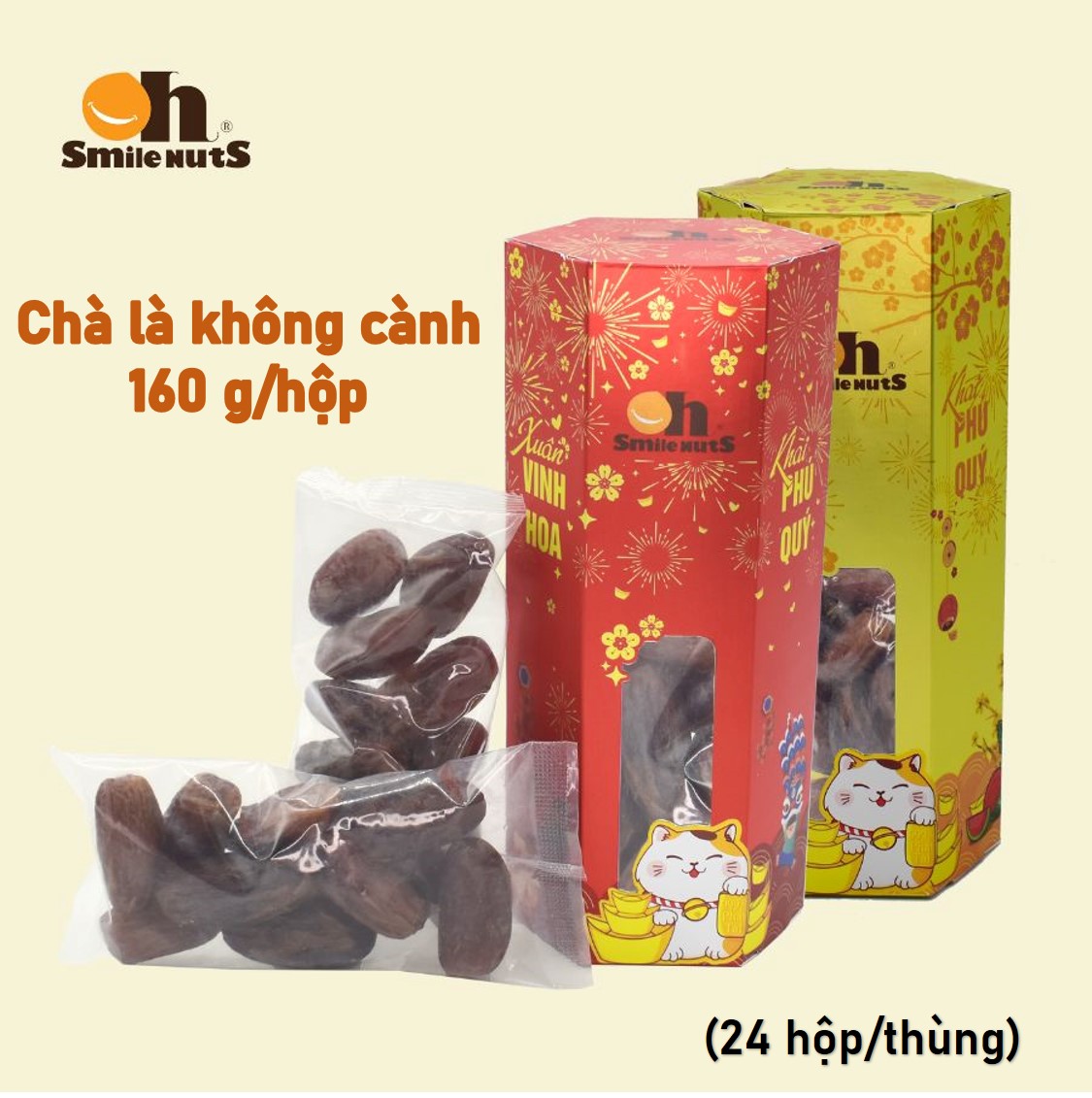 Chà là không cành Deglet Nour từ Tunisia Smilenuts hộp 160g _ Quà tết hộp lục giác 2023 _ Chà là khô tự nhiên dẻo dai thịt dày _ Quà Tết ý nghĩa cho gia đình và bạn bè