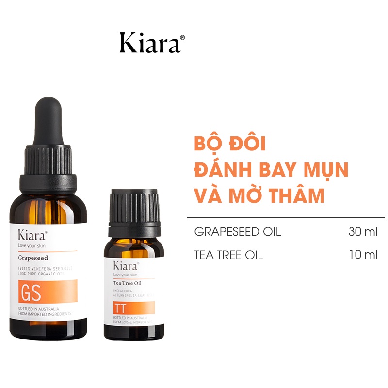 Bộ Đôi giảm Mụn Giảm Thâm Kiara Grapeseed Oil và Tea Tree Oil