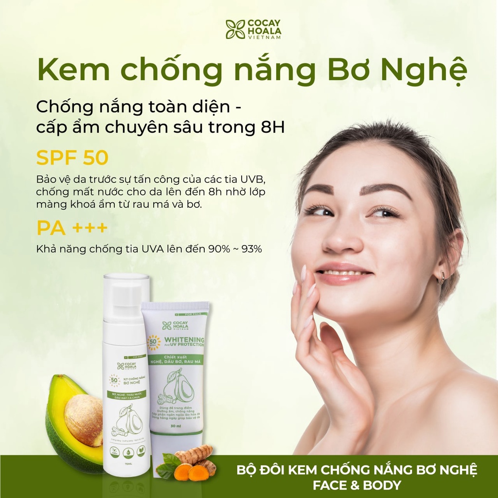 Xịt Chống Nắng Body Bơ Nghệ COCAYHOALA SPF 50+ 70ml