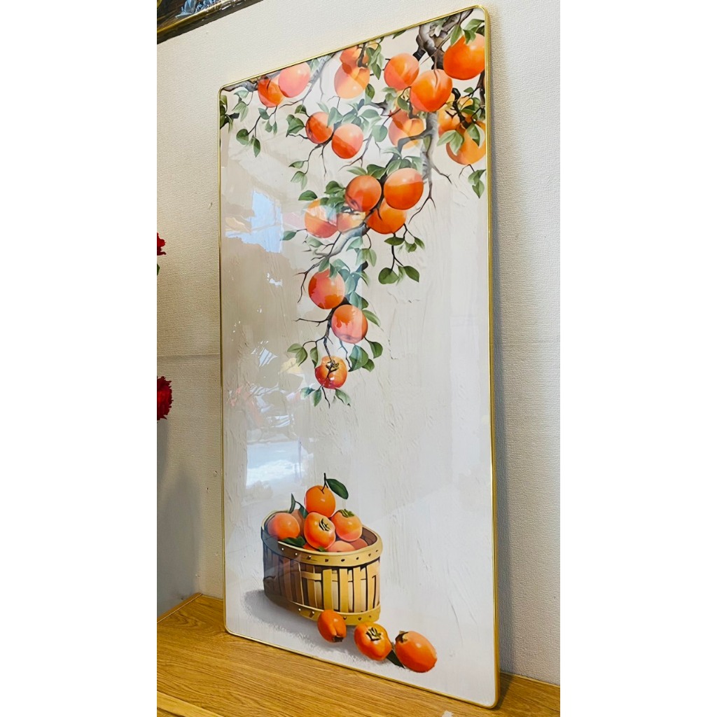 (ẢNH THẬT) Tranh treo tường cành hồng 9 trang trí decor có khung kèm đinh treo