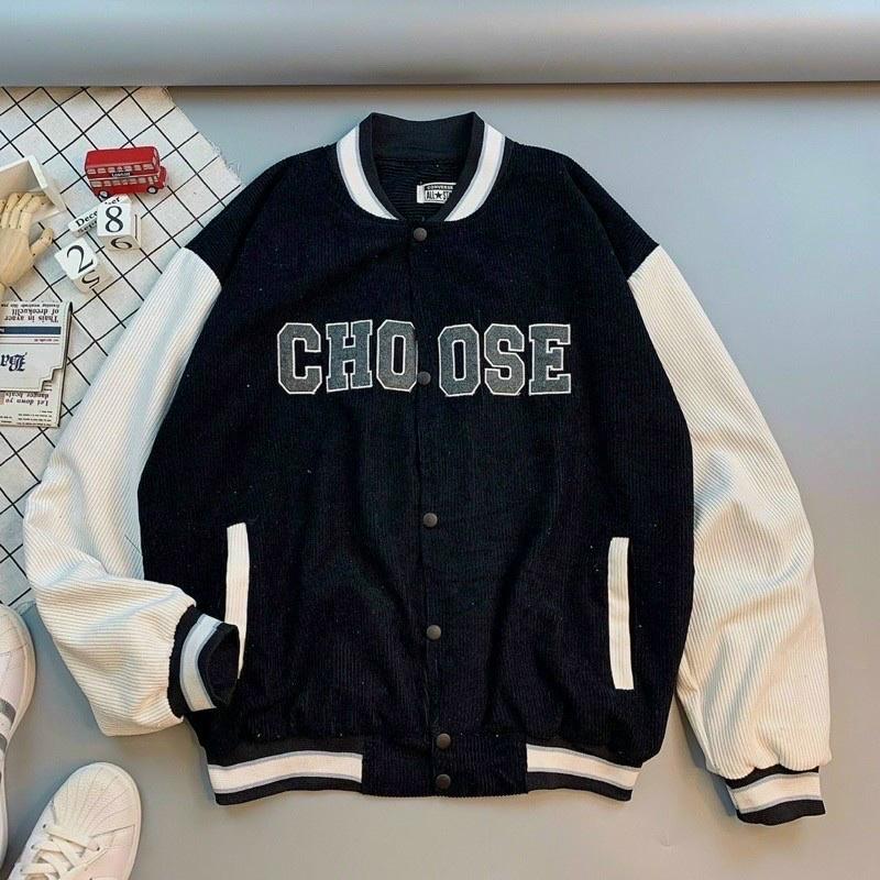 Áo khoác bomber Unisex chất nhung tăm thêu chữ CHOOSE ,form rộng 2 lớp đẹp cho nữ,nam