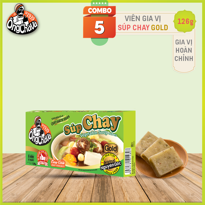 Combo 5 Hộp Viên Gia Vị Súp Chay Gold Ông Chà Và 126g (Vegetable Soup Cubes)