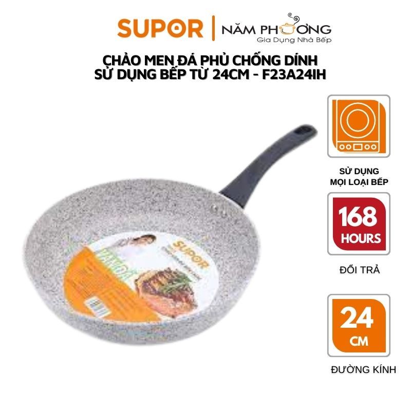 Chảo vân đá chống dính dùng trên bếp từ Supor Rock F23A24IH