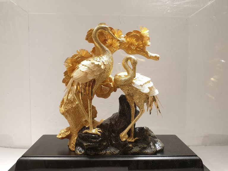 Tượng Đôi Chim Hạc Dát Vàng 24K (M03) MT Gold Art- Hàng chính hãng, trang trí nhà cửa, quà tặng dành cho sếp, đối tác, khách hàng