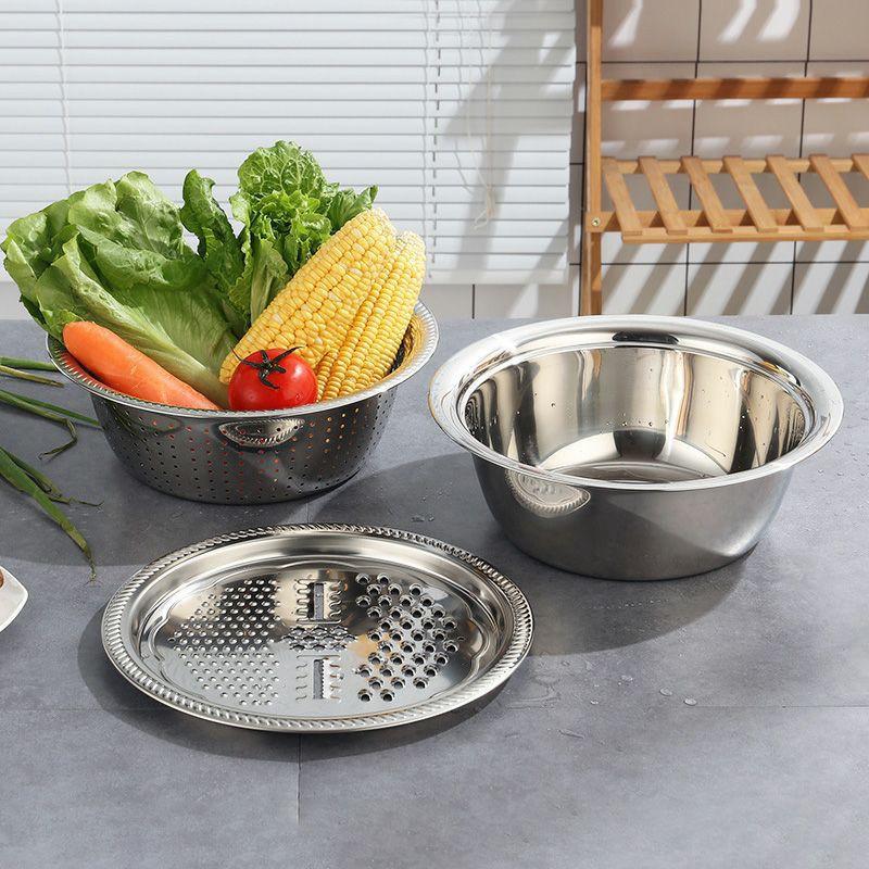 Bộ nạo củ quả INOX đa năng kèm rổ đựng 3IN1 - tặng nạo Inox rời, khăn lau