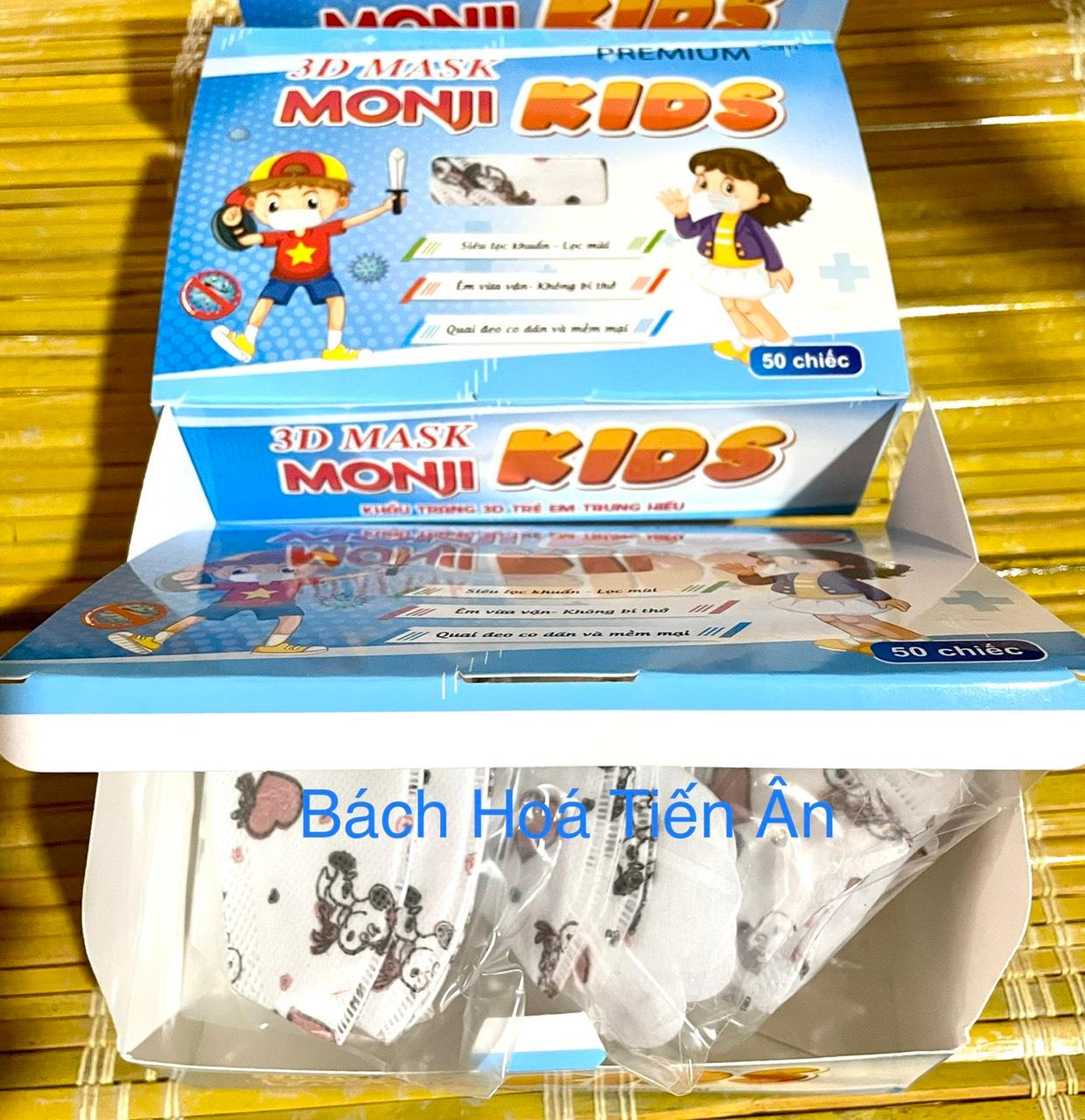 Khẩu trang Trẻ Em Cao Cấp 3D MASK MONJI KIDS hộp 50 chiếc-Siêu lọc khuẩn, lọc mùi
