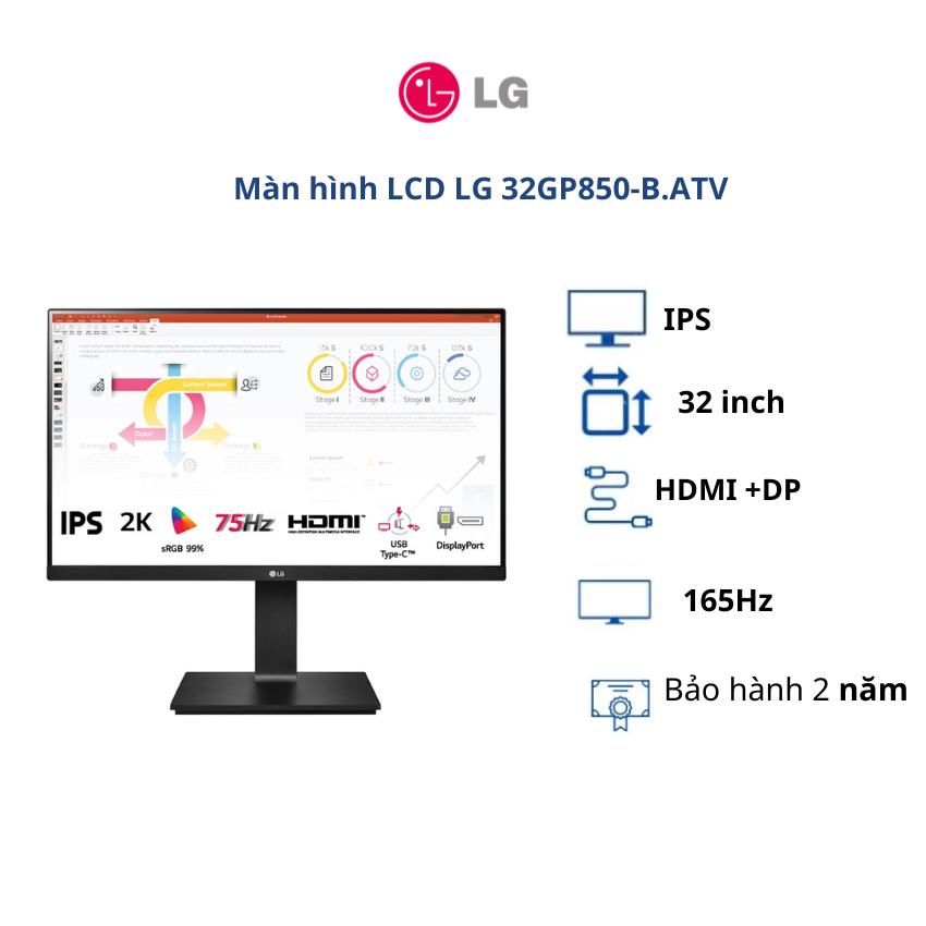 Màn hình LCD LG 32 inch 32GP850-B.ATV (WFHD| IPS| 165Hz| HDMI+DP)- BH chính hãng 24 tháng/ Hàng chính hãng