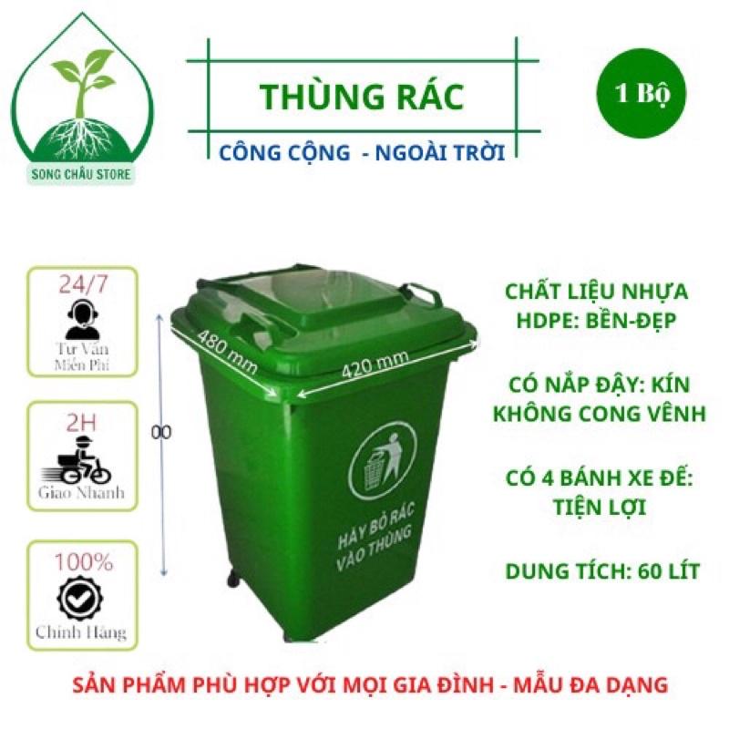 THÙNG RÁC CÔNG CỘNG 60 LÍT MÀU XANH DUNG 4 BÁNH XE NHỰA DÀY BỀN ĐẸP