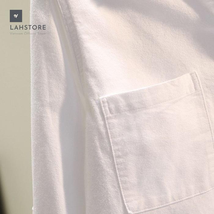 Áo sơ mi nữ cổ đức form rộng vải cotton LAHSTORE phong cách công sở Hàn Quốc