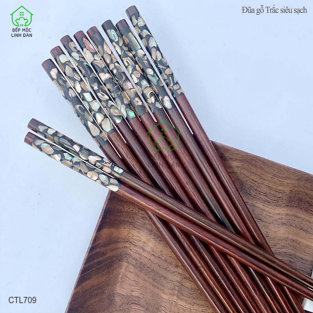 (5 Đôi) Đũa Gỗ Trắc Đầu Cẩm Quy Ốc Bào Ngư Úc - Kháng Khuẩn Siêu Sạch [CTH709-5]