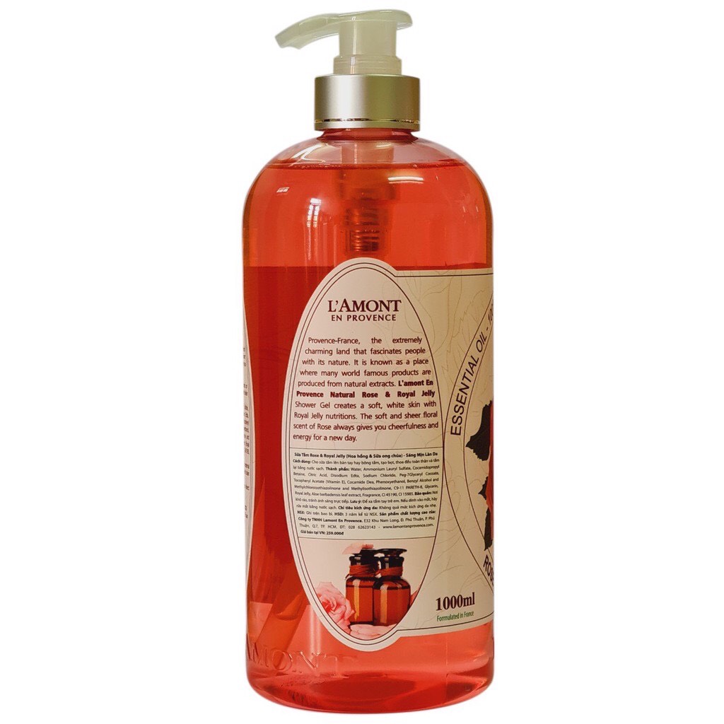 Combo 2 Sữa Tắm L'amont En Provence Rose (Hoa Hồng) Shower Gel 1000ml/chai