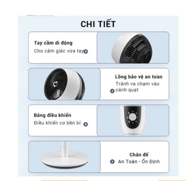 Quạt điều khiển và quạt nút vặn cơ- 3 Tốc độ- Hướng xoay và kích thước quạt điều chỉnh linh hoạt- Hàng chính hãng