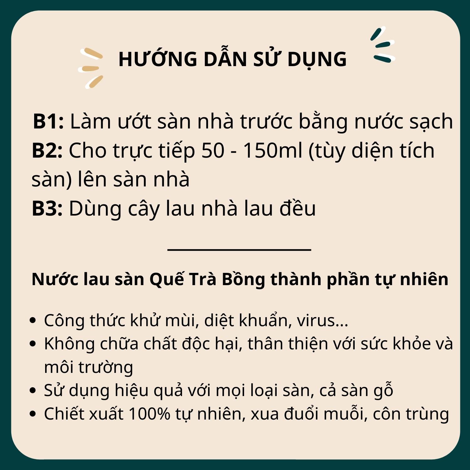 Nước Lau Sàn Hương Quế Trà Bồng 1000ml - 5000ml, Organic Thiên Nhiên Diệt Khuẩn, Xua Đuổi Côn Trùng , An Toàn Cho Da, Nhà Luôn Thơm Ngát - Hàng Chính Hãng