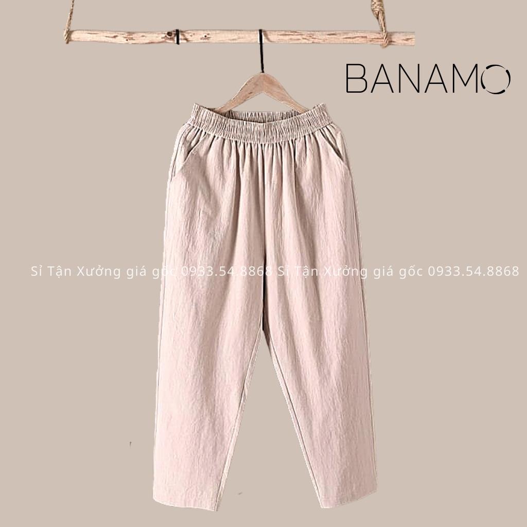 Quần đũi nữ cạp chun Banamo quần baggy đũi lưng thun chất đũi nhẹ mát đen trắng kem xanh than rêu nâu vàng 823