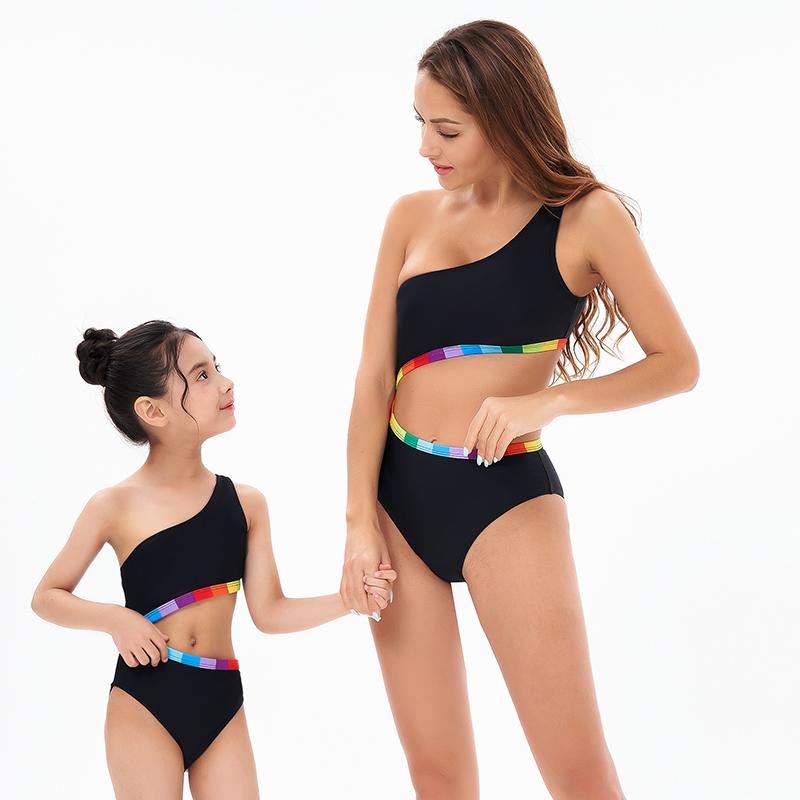 Mẹ Và Con Gái Scroop Cổ Đồ Bơi Họ Phù Hợp Với Áo Tắm Trẻ Em Bé Gái Đeo Chéo Thắt Nút Thông Bikini Cho Bé Nữ Áo Tắm